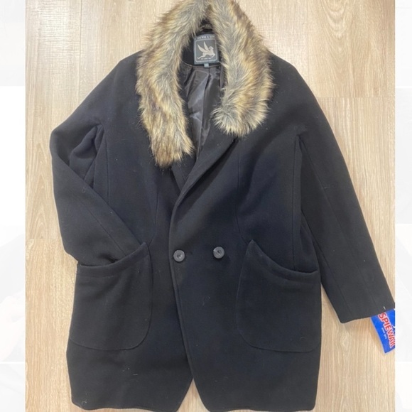 Spiewak & Sons Wool Dutchess Coat with Faux Fur Lapel Sz L